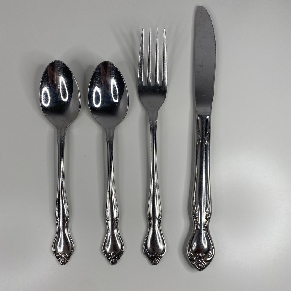 Vtg Ekco Eterna Regal Rose Stainless Steel Flatware Knives Dinner Fork Spoon Set